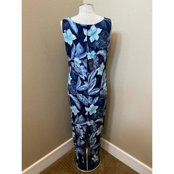 VINTAGE Women's Blue Sleeveless Hawaiian Print Maxi Dress, Size 11/12 - Picture 3 of 4